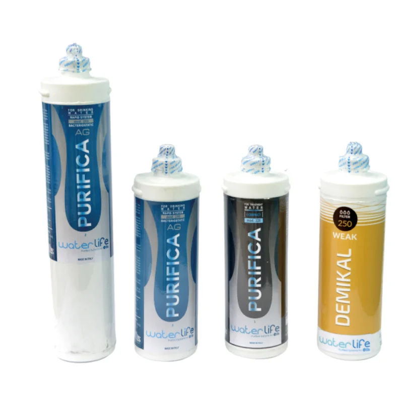 Quattro cartucce filtranti di ricambio Water Life: tre Purifica e una Demikal